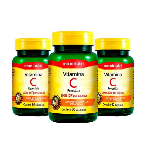 Kit 03 Vitaminas C Revestida 100% IDR 60 Capsulas Maxinutri Imagem de Kit 03 Vitaminas C Revestida 100% IDR 60 Capsulas Maxinutri