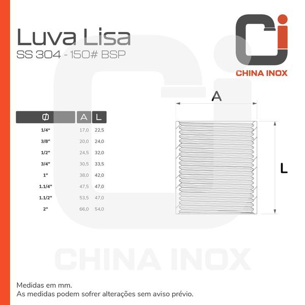 Imagem de Kit 03x luva lisa inox 304 150 bsp 1''