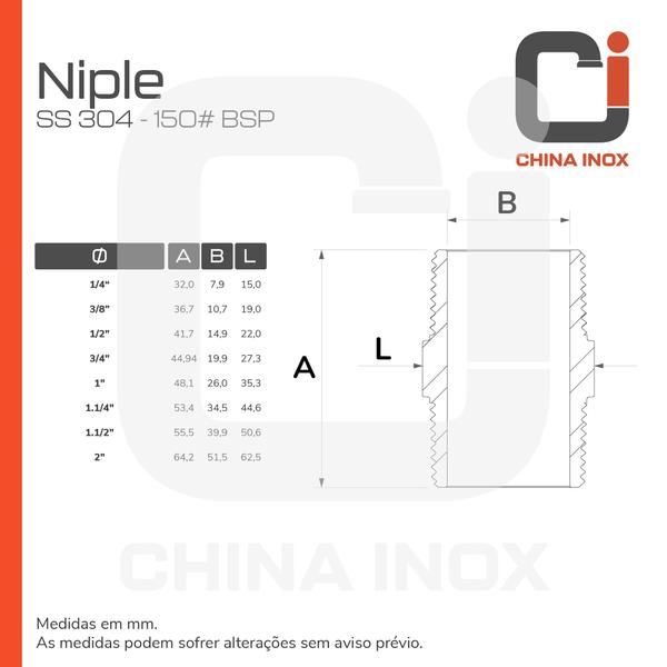 Imagem de Kit 03x niple inox 304 150 bsp 1.1/2''