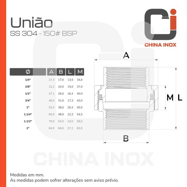 Imagem de Kit 03x união ss304 150 bsp 3/8''