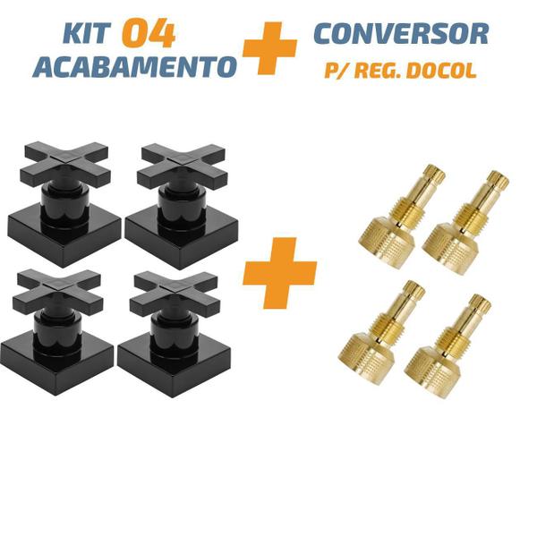 Imagem de Kit 04 Acabamento Cruzeta Preto 1/2' Ou 3/4 Para Reg Docol