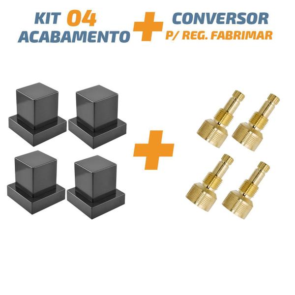 Imagem de Kit 04 Acabamento Preto Quadrado Registro Pressão - Fabrimar