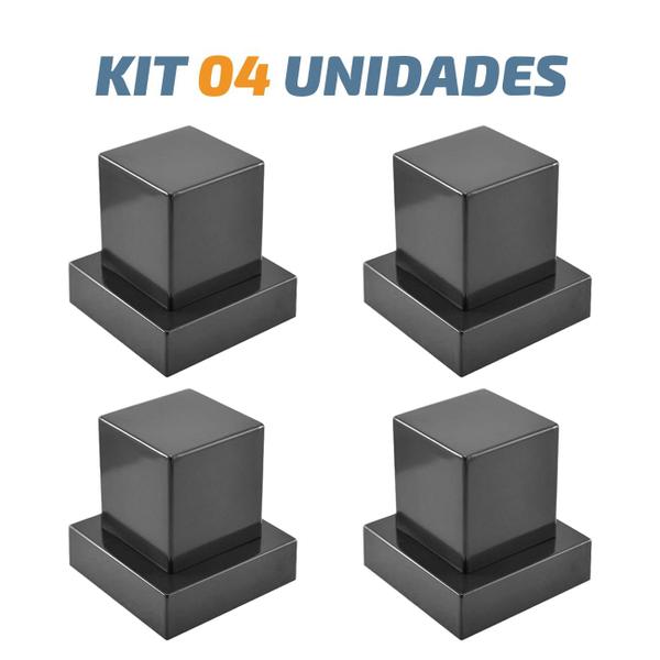 Imagem de Kit 04 Acabamento Quadrado Preto Registro Pressão Deca