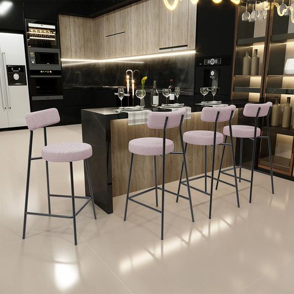 Imagem de Kit 04 Banquetas Baixa Para Cozinha Sala De Jantar Bar Bancada Milão L02 Bouclê Rosê -LyamDecor