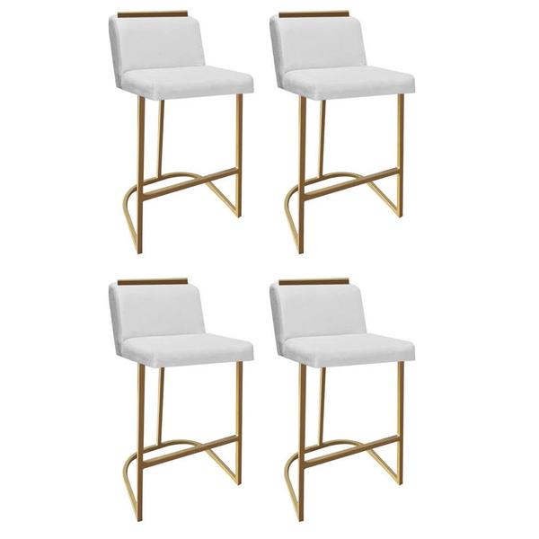 Imagem de Kit 04 Banquetas Com Encosto Ninna Bistrô Cozinha Aplique Ferro Dourado material sintético Branco  - Ahz Móveis