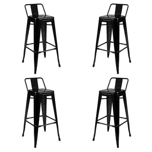 Kit 04 Banquetas Tolix com Encosto Preta 93cm - 73454 - Sun House Imagem de Kit 04 Banquetas Tolix com Encosto Preta 93cm - 73454
