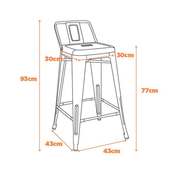Kit 04 Banquetas Tolix com Encosto Preta 93cm - 73454 - Sun House Imagem de Kit 04 Banquetas Tolix com Encosto Preta 93cm - 73454