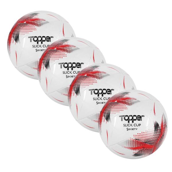 Imagem de Kit 04 Bolas De Futebol Society Slick Cup Prata/vermelho/pret Topper