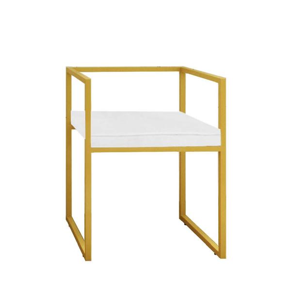 Imagem de Kit 04 Cadeira de Jantar Cubo Office Escritório Recepção Ferro Dourado Sintético Branco - Ahz Móveis