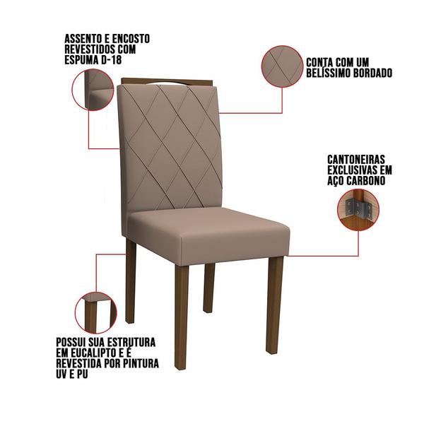 Imagem de Kit 04 Cadeiras de Jantar Cecília Camurça Marrom LUX Pés Amêndoa - D'Rossi