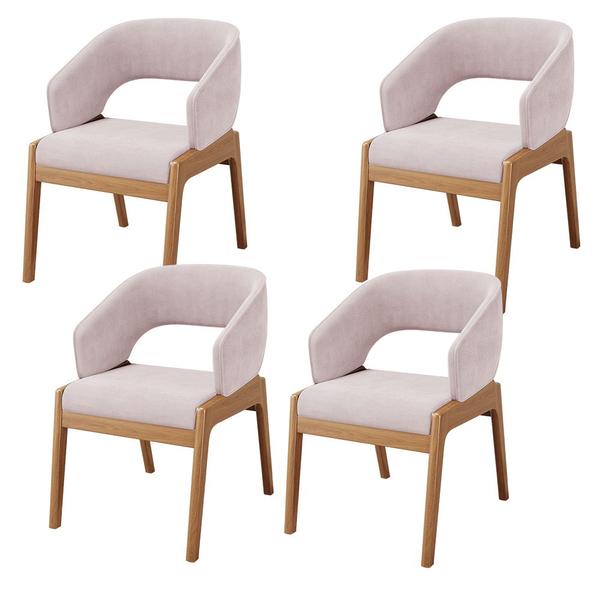 Imagem de Kit 04 Cadeiras de Jantar e Estar Living Estofada Lince L02 Suede Rosê - Lyam Decor