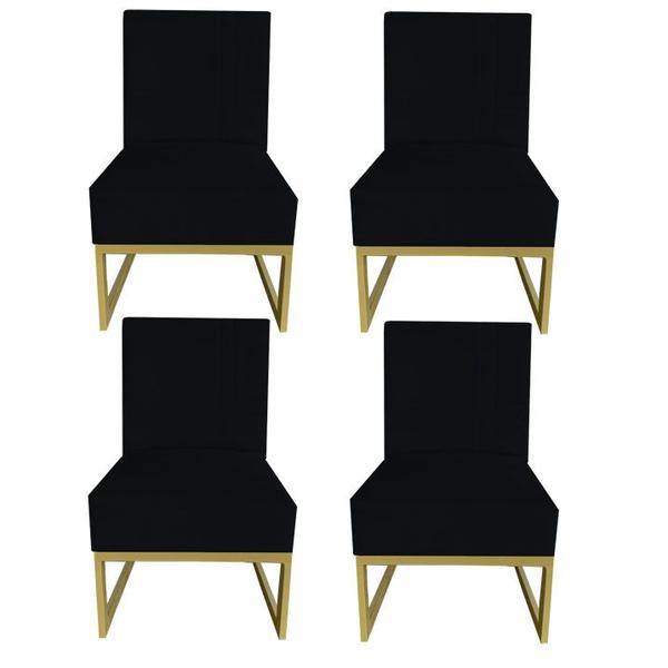 Imagem de Kit 04 Cadeiras Ellen Base de Ferro Suede Preto - D'Classe Decor