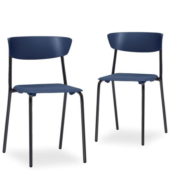 Imagem de Kit 04 Cadeiras Fixa Base Preta Empilhável Bit F02 Azul Marinho - Lyam Decor
