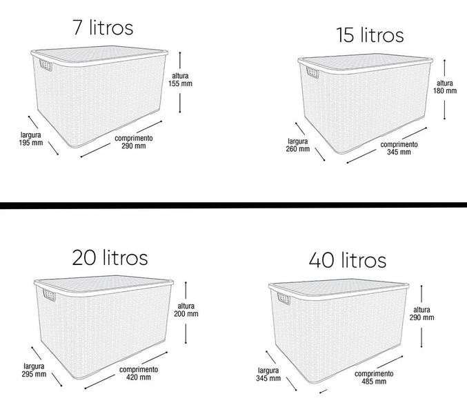 Imagem de Kit 04 Caixas Organizadoras 07l 15l 20l E 40l Rattan Brancas