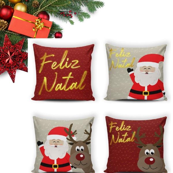 Imagem de Kit 04 Capas de Almofadas Decorativas 43x43Cm de Natal