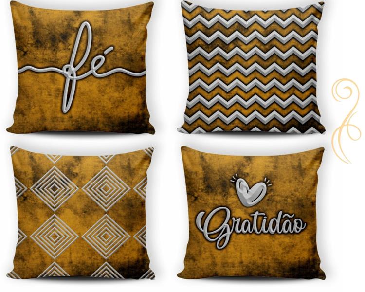 Kit 04 Capas de Almofadas Decorativas Fé Gratidão - Pascogran Store Enxoval Imagem de Kit 04 Capas de Almofadas Decorativas Fé Gratidão