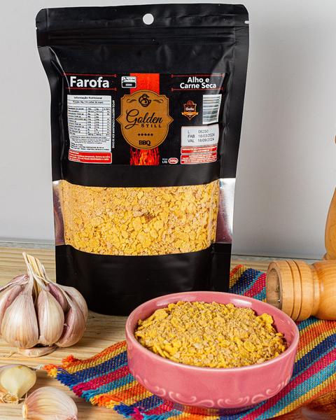 Imagem de Kit 04 farofas, caseira, calabresa apimentada, carne seca e alho, vinagrete.   golden still 300g