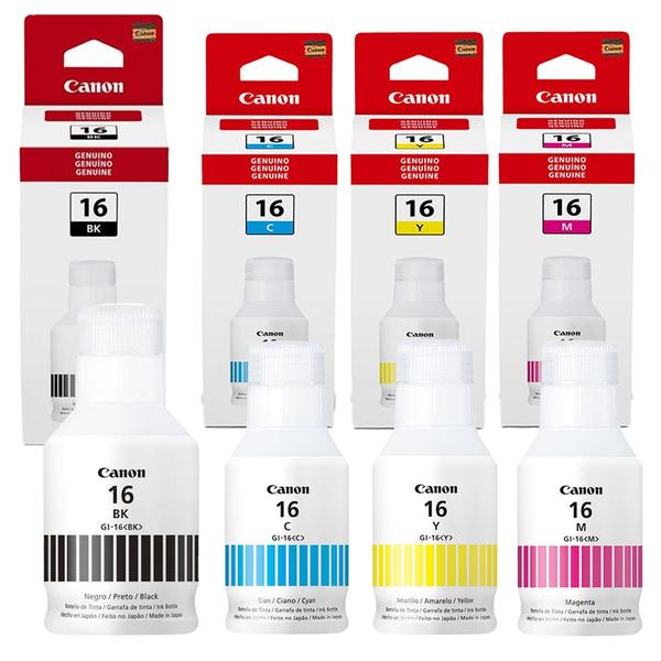 Kit 04 Frascos de Tintas Canon GI-16 para GX6010 e GX7010 - Can0n Imagem de Kit 04 Frascos de Tintas Canon GI-16 para GX6010 e GX7010