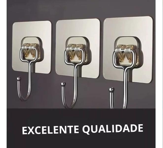 Imagem de Kit 04 Ganchos Inox Parede Inox Super Aderência Luxuoso