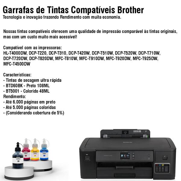 Imagem de Kit 04 Garrafa de Tinta BT5001 e BTD60BK para InkTank Brother MFC-T910DW