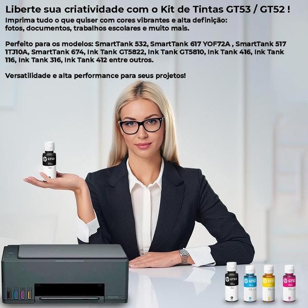 Kit 04 Garrafa de Tinta GT53 / GT52 Ciano, Magenta, Amarelo Preto Para tank 550 - INK TANK HEW PACK Imagem de Kit 04 Garrafa de Tinta GT53 / GT52 Ciano, Magenta, Amarelo Preto Para tank 550