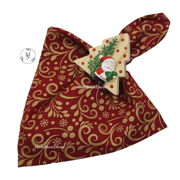 Imagem de KIT 04 Guardanapo de Tecido 40 x 40cm Flor Estrelar Verde Natal - Acabamento Bainha - Várias Cores e Estampas