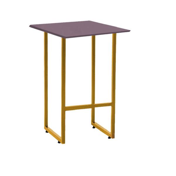 Imagem de Kit 04 Mesa Lateral de Canto Industrial Will Sala Escritório Ferro Dourado Tampo MDF Quadrado Rose Rosa - Ahazzo Móveis