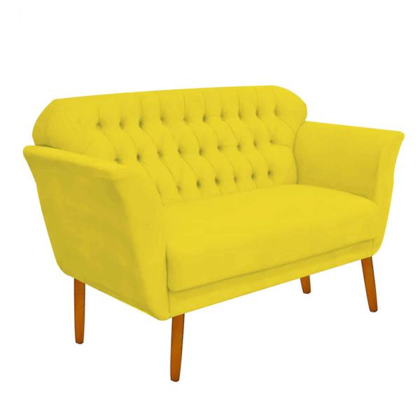 Imagem de Kit 04 Namoradeira  Decorativa  Ster com Capitone Pés Palito em Madeira 2 Lugares Sala de Estar Recepção Escritório material sintético Amarelo - Damaffê Móveis