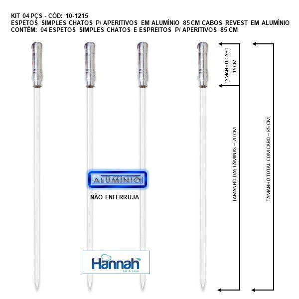 Imagem de Kit 04 Pçs Espeto Churrasco Alumínio 85 Cm Chato Estreito Aperitivo Cabo Madeira Revestido Alumínio