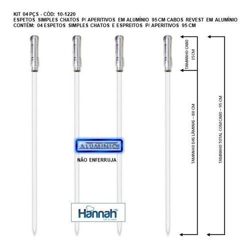 Imagem de Kit 04 Pçs Espeto Churrasco Alumínio 95 Cm Chato Estreito Aperitivo Cabo Madeira Revestido Alumínio