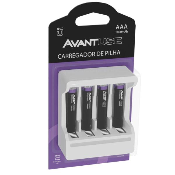 Imagem de Kit 04 Pilhas Recarregáveis Aaa + Carregador 1000mah-Avant