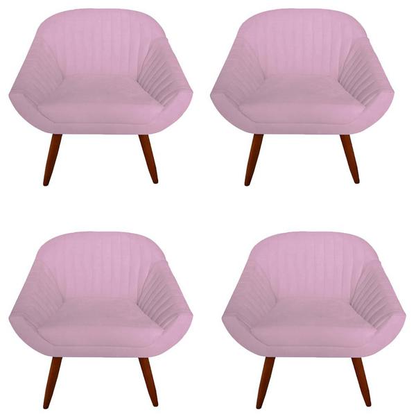 Imagem de Kit 04 Poltrona Anitta Pés Palito Suede Rosa Bebê - D'Classe Decor