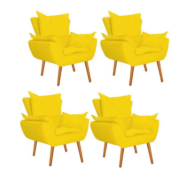 Imagem de Kit 04 Poltrona Cadeira Decorativa  Apollo Sala de Estar Recepção Escritório Suede Amarelo - Damaffê Móveis