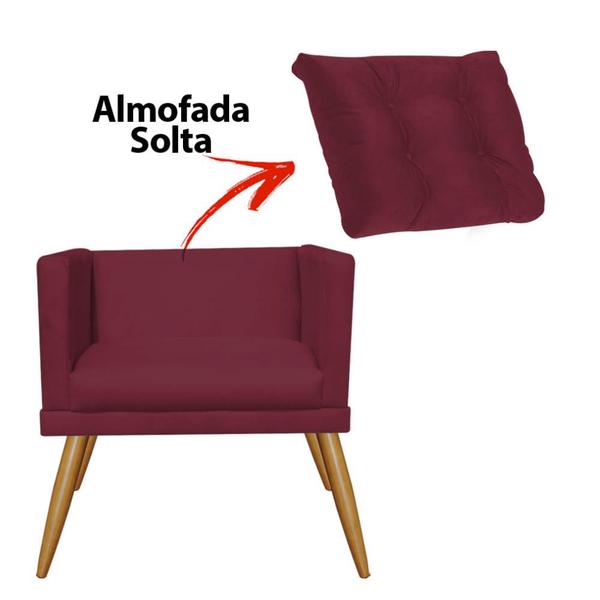 Imagem de Kit 04 Poltrona Cadeira Milena Confort Com almofada Sala Recepção Escritório Pé Caramelo Suede Bordô - DAMAFFÊ MÓVEIS