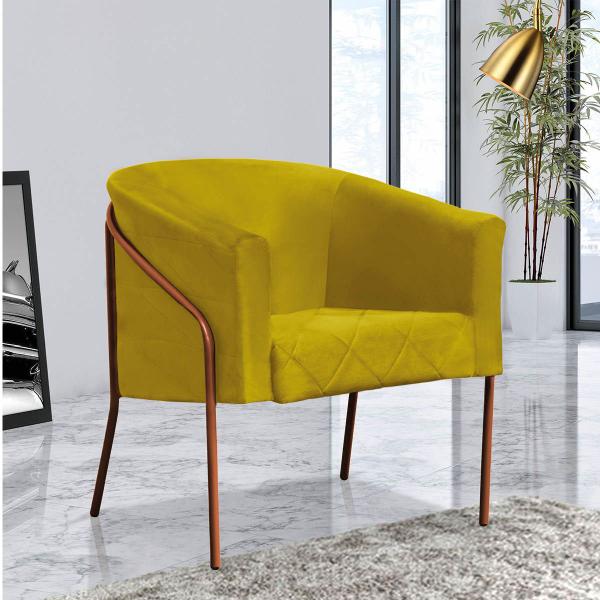 Imagem de Kit 04 Poltrona Cadeira Roni Luxo Industrial Ferro Bronze Suede Amarelo - Ahz Móveis