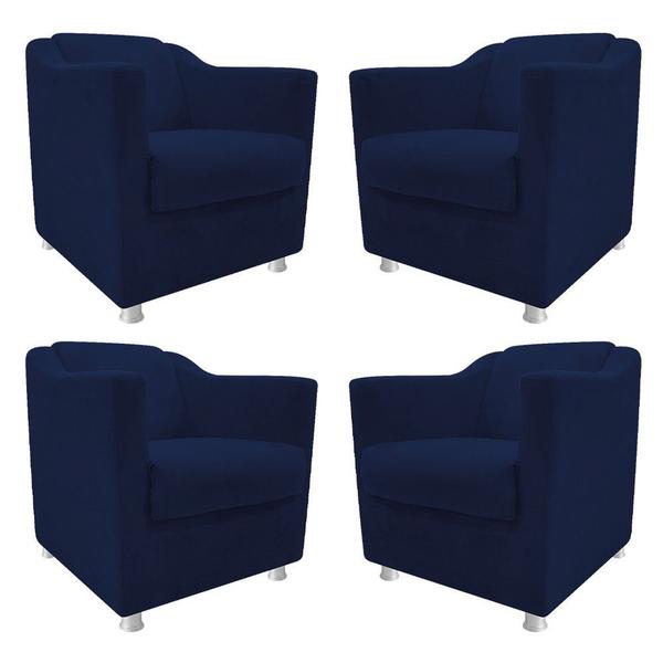 Imagem de kit 04 Poltrona Decorativa Recepção Tila Suede Azul Marinho