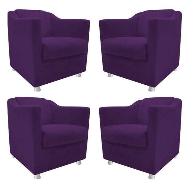 Imagem de kit 04 Poltrona Decorativa Recepção Tila Suede Roxo