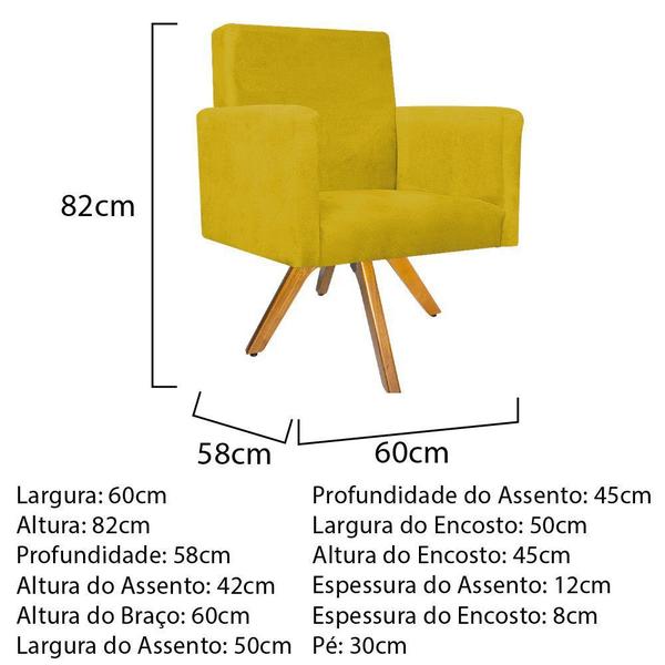 Imagem de Kit 04 Poltronas Arenzza Base Giratória de Madeira Suede Amarelo - DAMAFFÊ MÓVEIS