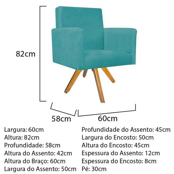 Imagem de Kit 04 Poltronas Arenzza Base Giratória de Madeira Suede Azul Turquesa - DAMAFFÊ MÓVEIS