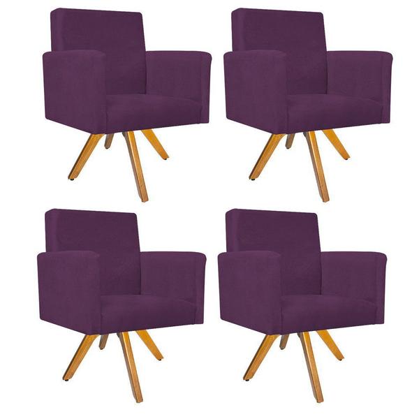 Imagem de Kit 04 Poltronas Arenzza Base Giratória de Madeira Suede Roxo - DAMAFFÊ MÓVEIS