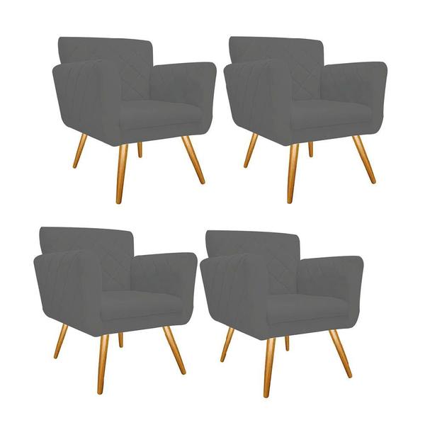 Imagem de Kit 04 Poltronas Cadeira Decorativa Cloe  Pé Palito Para Sala de Estar Recepção Escritório Suede Cinza - KDAcanto Móveis