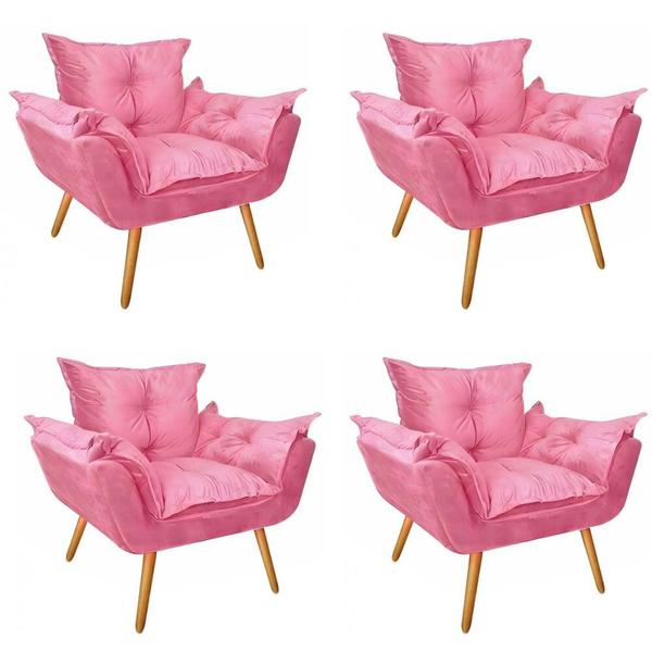 Imagem de Kit 04 Poltronas Cadeira Fatte Confort Recepção Sala de Jantar Escritório Suede Rose - Ahazzo Móveis