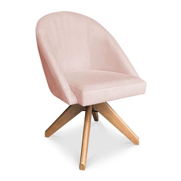 Imagem de Kit 04 Poltronas Cadeira Giratória Bela Suede Rosa Bebê Base de Madeira - Pallazio