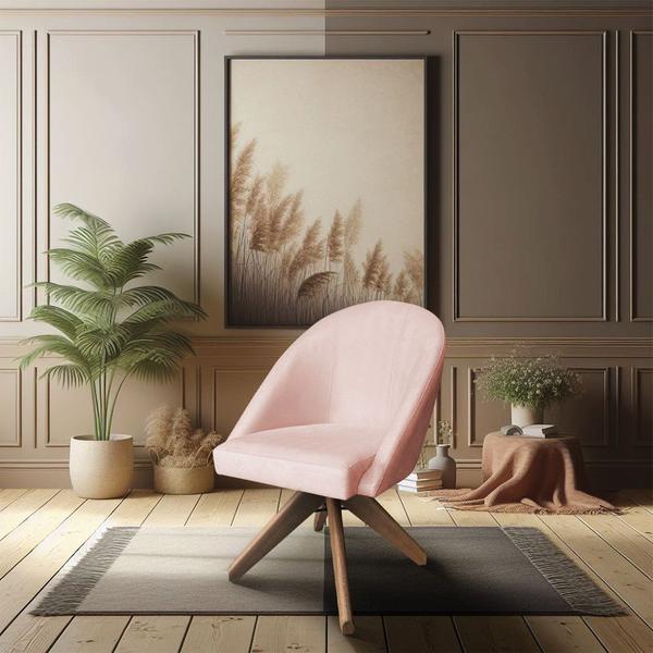 Imagem de Kit 04 Poltronas Cadeira Giratória Bela Suede Rosa Bebê Base de Madeira - Pallazio