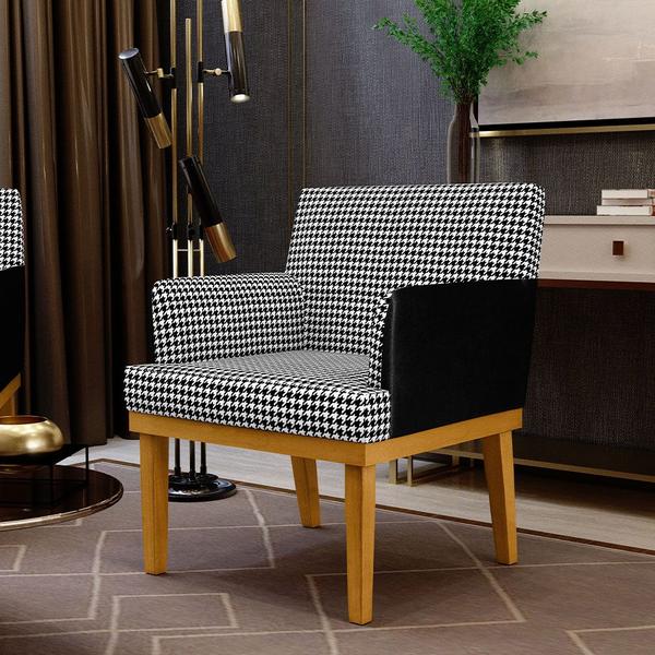 Imagem de Kit 04 Poltronas Decorativa Base Mel Beatriz W01 Suede Pied Poule material sintético Preto - Lyam Decor