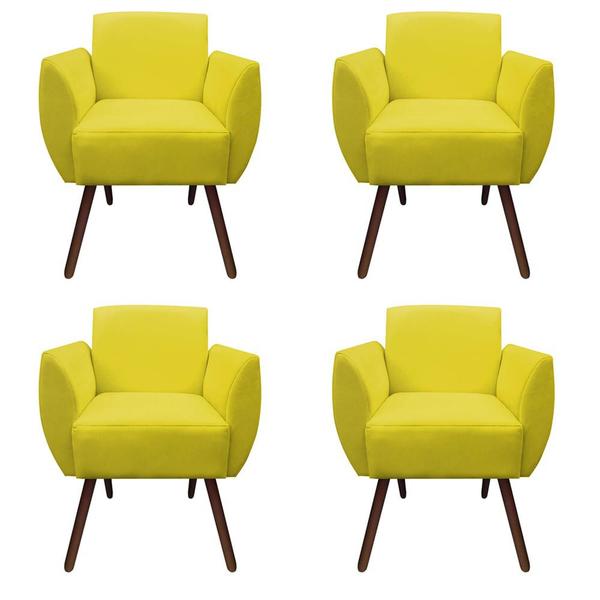 Imagem de Kit 04 Poltronas Decorativa Kelly Pés Palito Suede Amarelo - D'Classe Decor