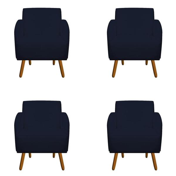 Imagem de Kit 04 Poltronas Decorativa Laura Pés Palito Suede Azul Marinho - D'Classe Decor