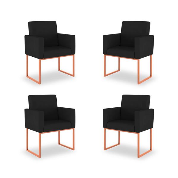 Imagem de Kit 04 Poltronas Decorativa Sala cor Preto - Base Ferro Rosé