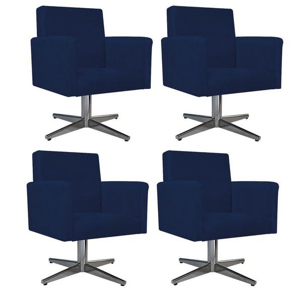 Imagem de Kit 04 Poltronas Decorativas Arenzza Base Giratória de Metal Suede Azul Marinho - DAMAFFÊ MÓVEIS