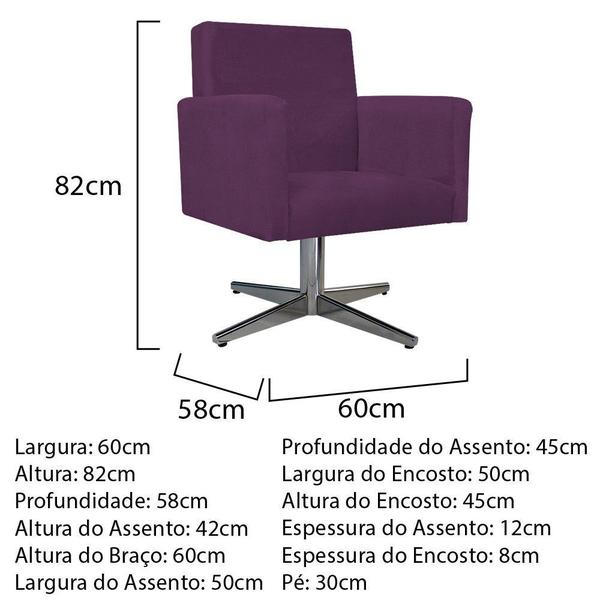 Imagem de Kit 04 Poltronas Decorativas Arenzza Base Giratória de Metal Suede Roxo - DAMAFFÊ MÓVEIS